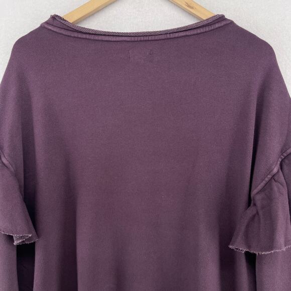 AERIE Sweatshirt Womens L Ruffle French Terry Oversized Raw Hems Purple NEW - Picture 8 of 16